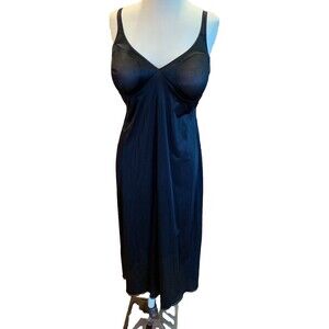 Vintage Vanity Fair Black Lacy Shiny Slippery Full Slip Slipdress 32" Bust